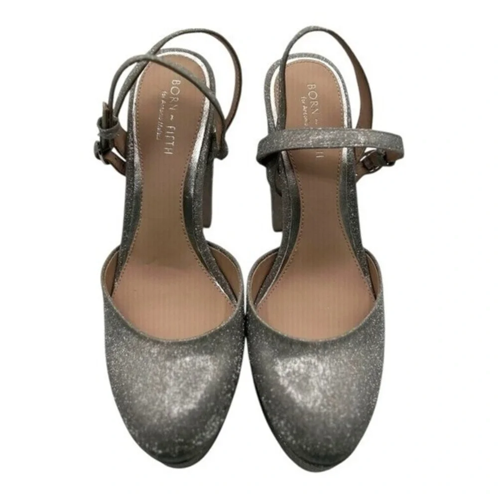 Born on Fifth Antonio Melani Silver Glitter Platform Block Heel‎ Pumps Size 8.5M